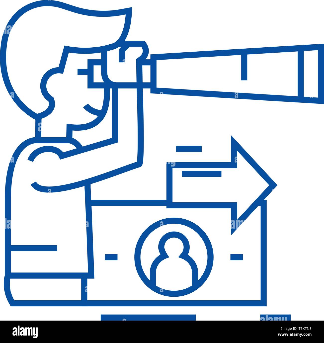 Visión estratégica, planificación, man line icono concepto. Visión