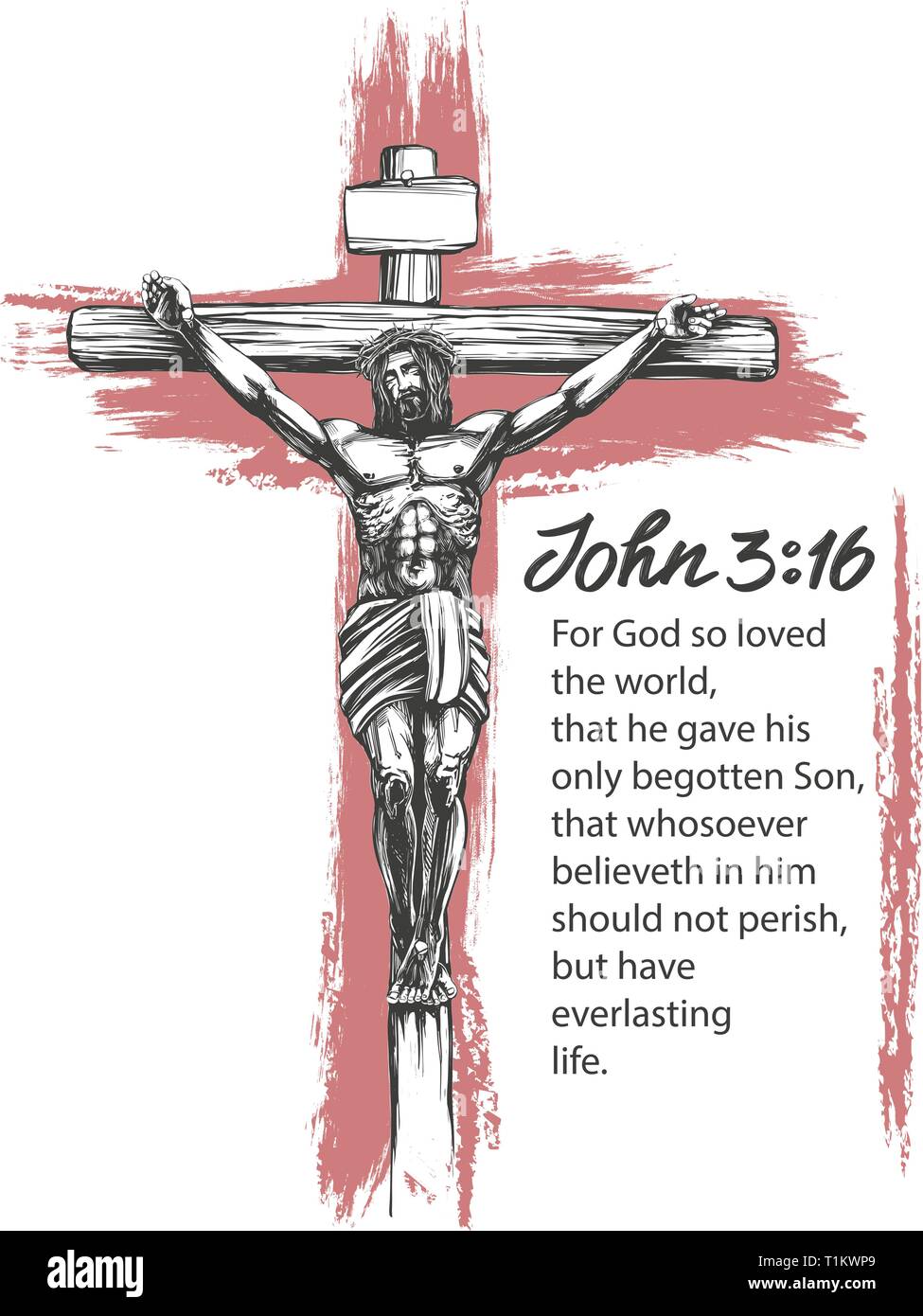 Jesucristo, el Hijo de Dios, crucificado en una cruz de madera, símbolo ...