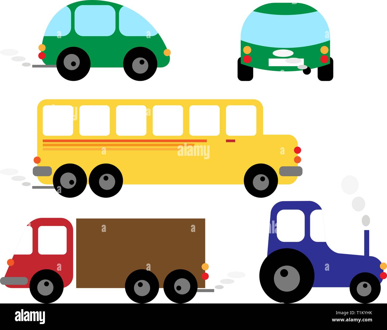 Conjunto de vehículos (automóviles, autobuses, tractor - cartoon  ilustraciones / cliparts Imagen Vector de stock - Alamy