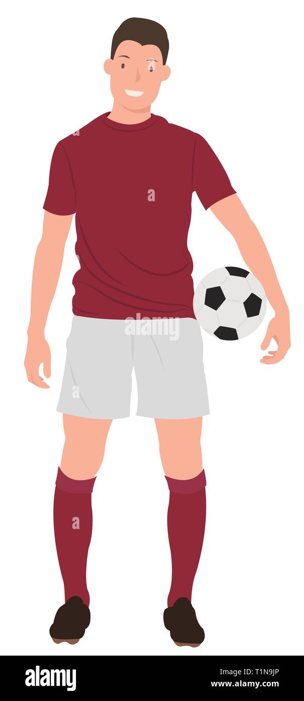 La gente de diseño de personajes de dibujos animados de un jugador de fútbol sosteniendo un balón de fútbol en rojo deportivo. Ideal tanto para impresión y diseño web Imagen Vector de La gente de diseño de personajes de dibujos animados de un jugador de fútbol sosteniendo un balón de fútbol en rojo deportivo. Ideal tanto para impresión y diseño web Imagen Vector de