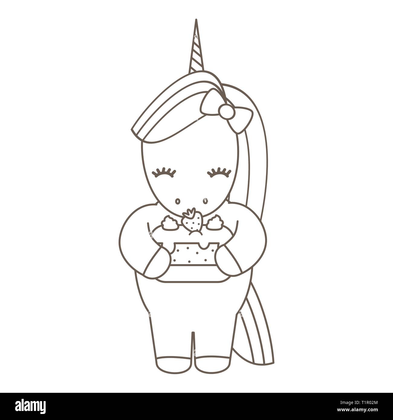Cute Dibujos Animados Unicornio Vectoriales Con Strawberry Cake