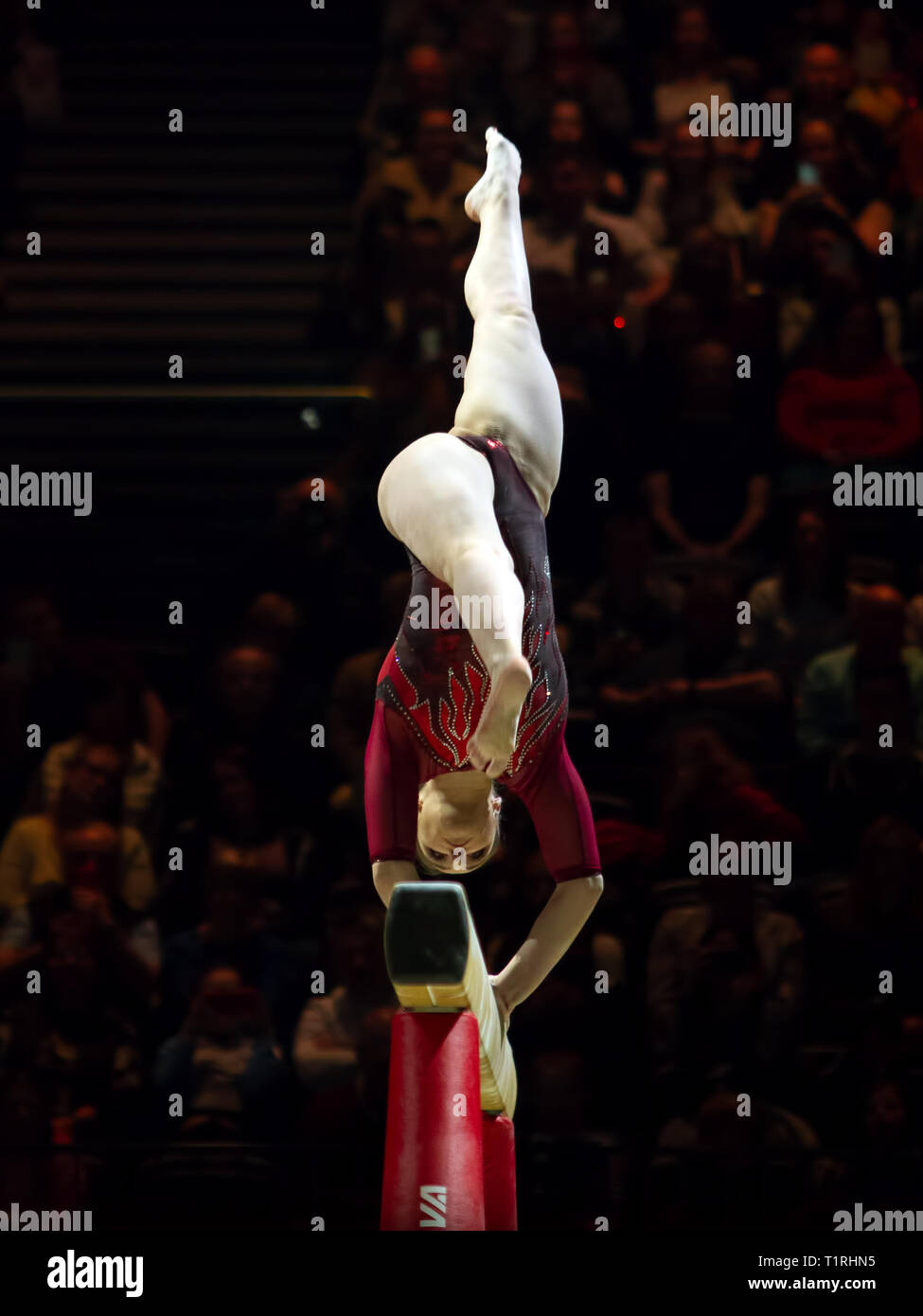 Birmingham, Inglaterra, Reino Unido. 23 de marzo, 2019. Aliya Mustafina Rusia en acción durante la competición, haz de la mujer durante el 2019, la Copa del Mundo de gimnasia Foto de stock