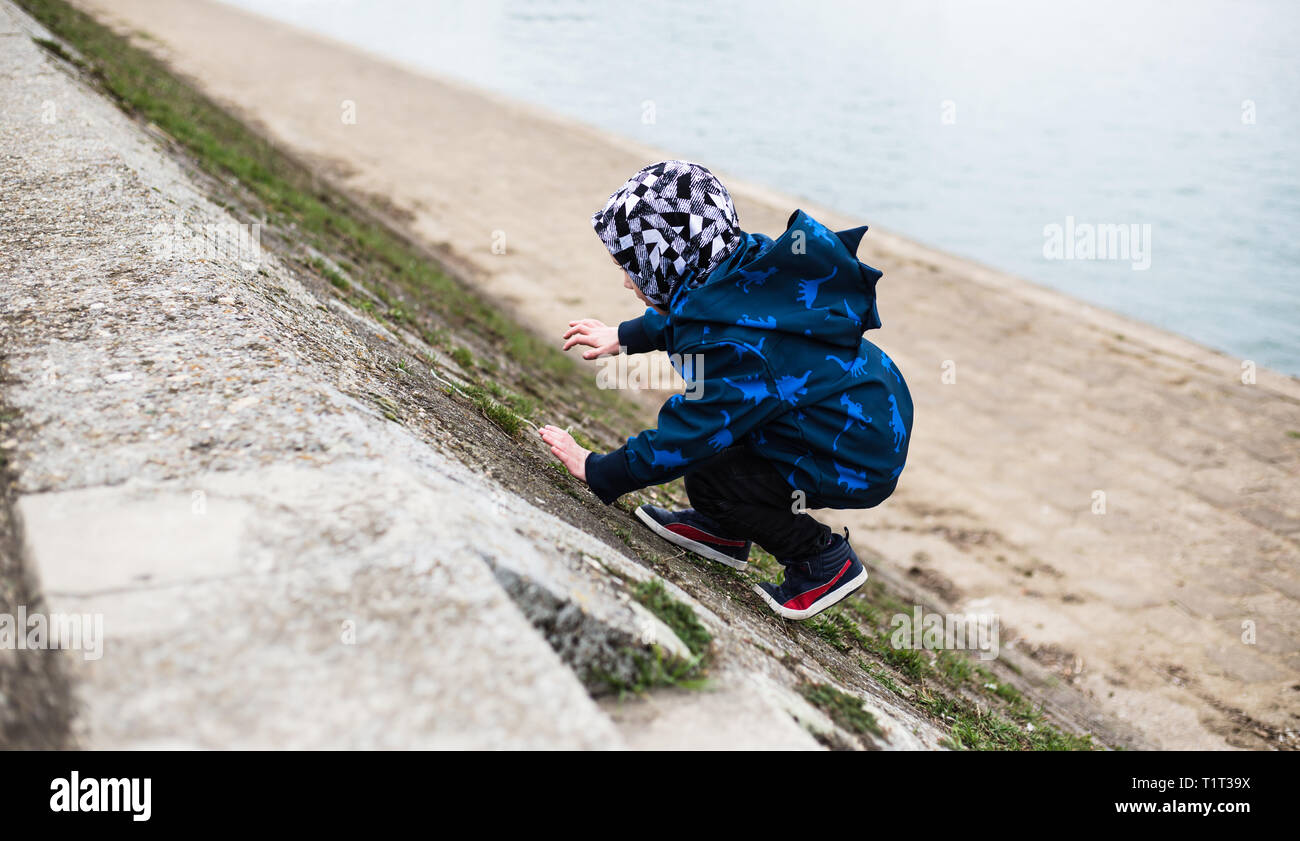 Joven escalada junto al río Danubio Foto de stock