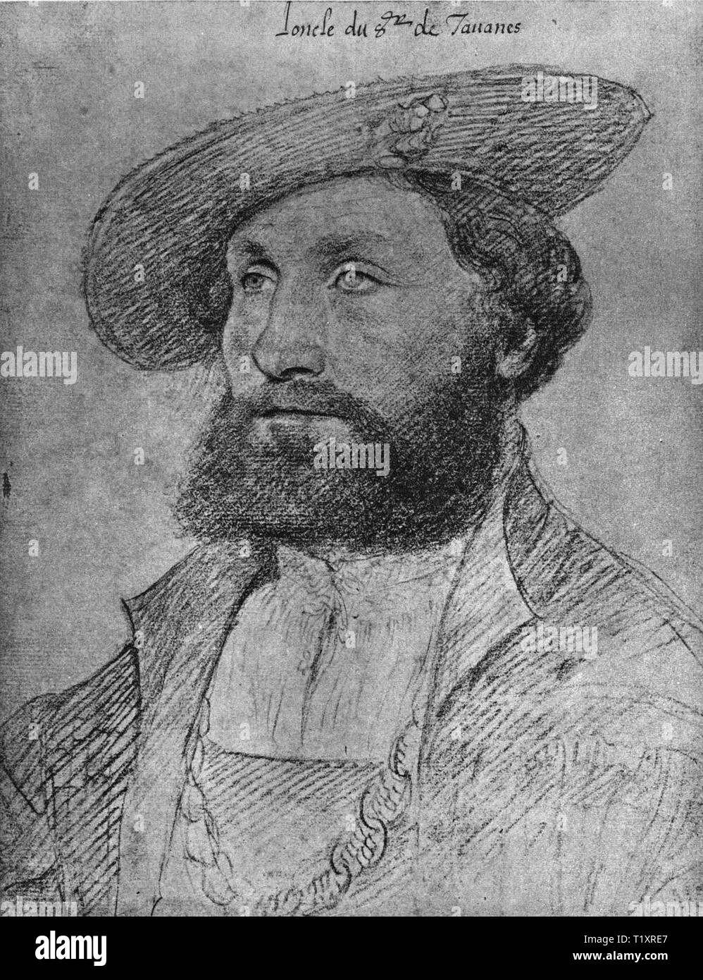 Bellas artes, Jean Clouet (1480 - 1541), dibujo, "L'oncle du seigneur de Tavanes' (el tío de Seigneur de Tavannes), retrato de 1528, Additional-Rights-Clearance-Info-Not-Available Foto de stock