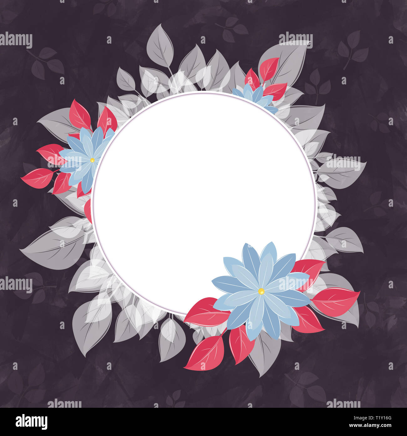 Flor redonda marco para el texto, de color gris. Un formulario, contra un fondo oscuro, con hojas y flores en el borde. Diseño para una cubierta, un álbum, el título pag Fotografía Flor redonda marco para el texto, de color gris. Un formulario, contra un fondo oscuro, con hojas y flores en el borde. Diseño para una cubierta, un álbum, el título pag Fotografía