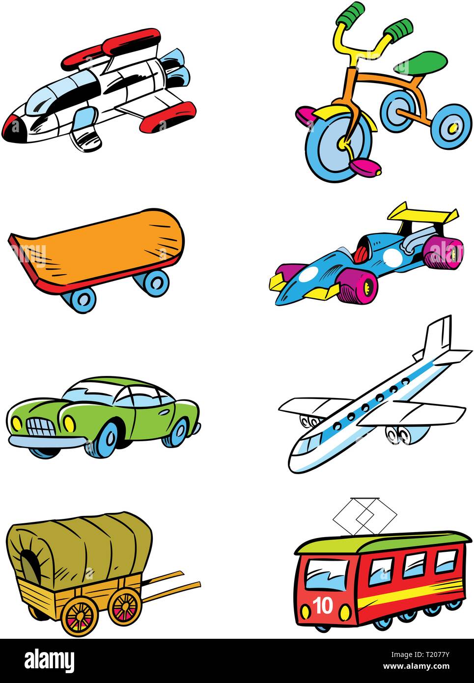La ilustración muestra algunos tipos de transporte y vehículos. Ilustración  realizada en el estilo de dibujos animados, en capas separadas Imagen  Vector de stock - Alamy