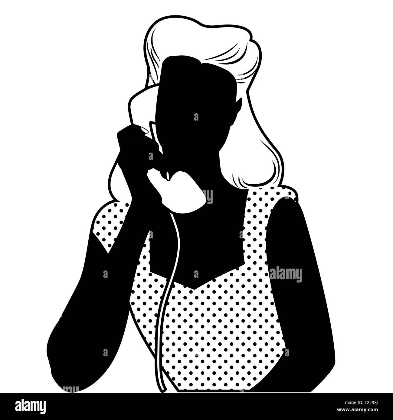 Silueta de mujer en el teléfono vintage. Estilo retro. Ilustración del Vector