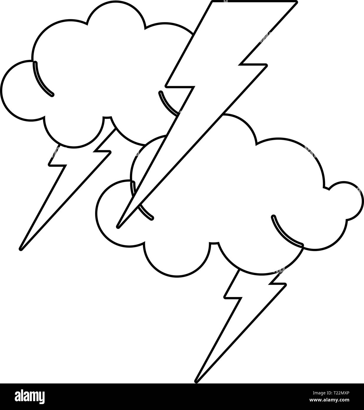 Nubes con dibujos animados de rayos en blanco y negro Imagen Vector de  stock - Alamy