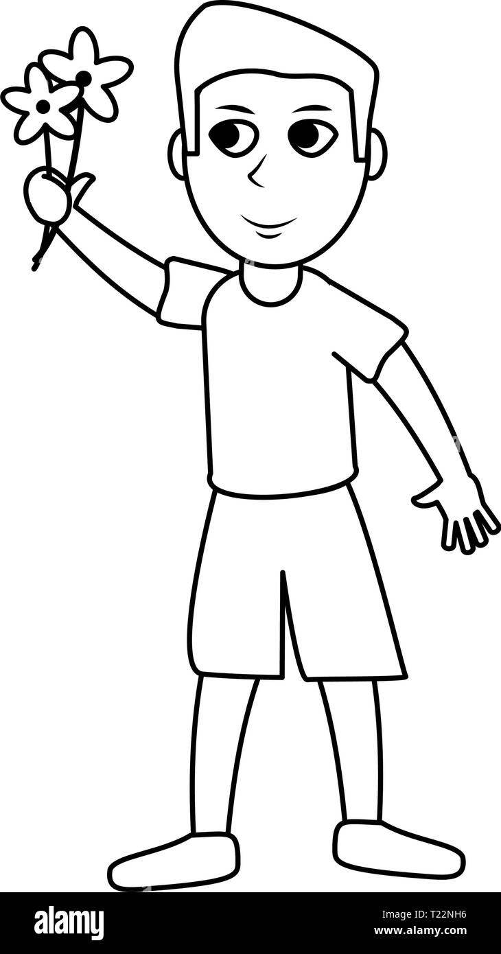 Niño con dibujos animados de flores en blanco y negro Imagen Vector de  stock - Alamy