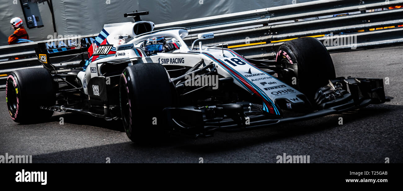 Monte Carlo/Mónaco - 05/24/2018 - #18 Lance paseo (CAN) en su Williams FW41 durante el día de la apertura de correr delante del Gran Premio de Mónaco de 2018 Foto de stock