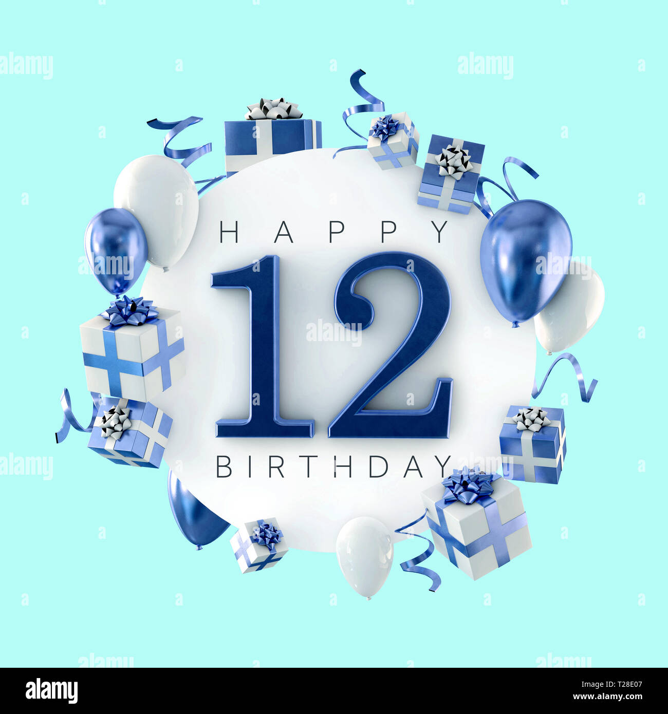 Fiesta de cumpleaños número 5 Composición con globos y cajas de regalo. 3D  Rendering Fotografía de stock - Alamy