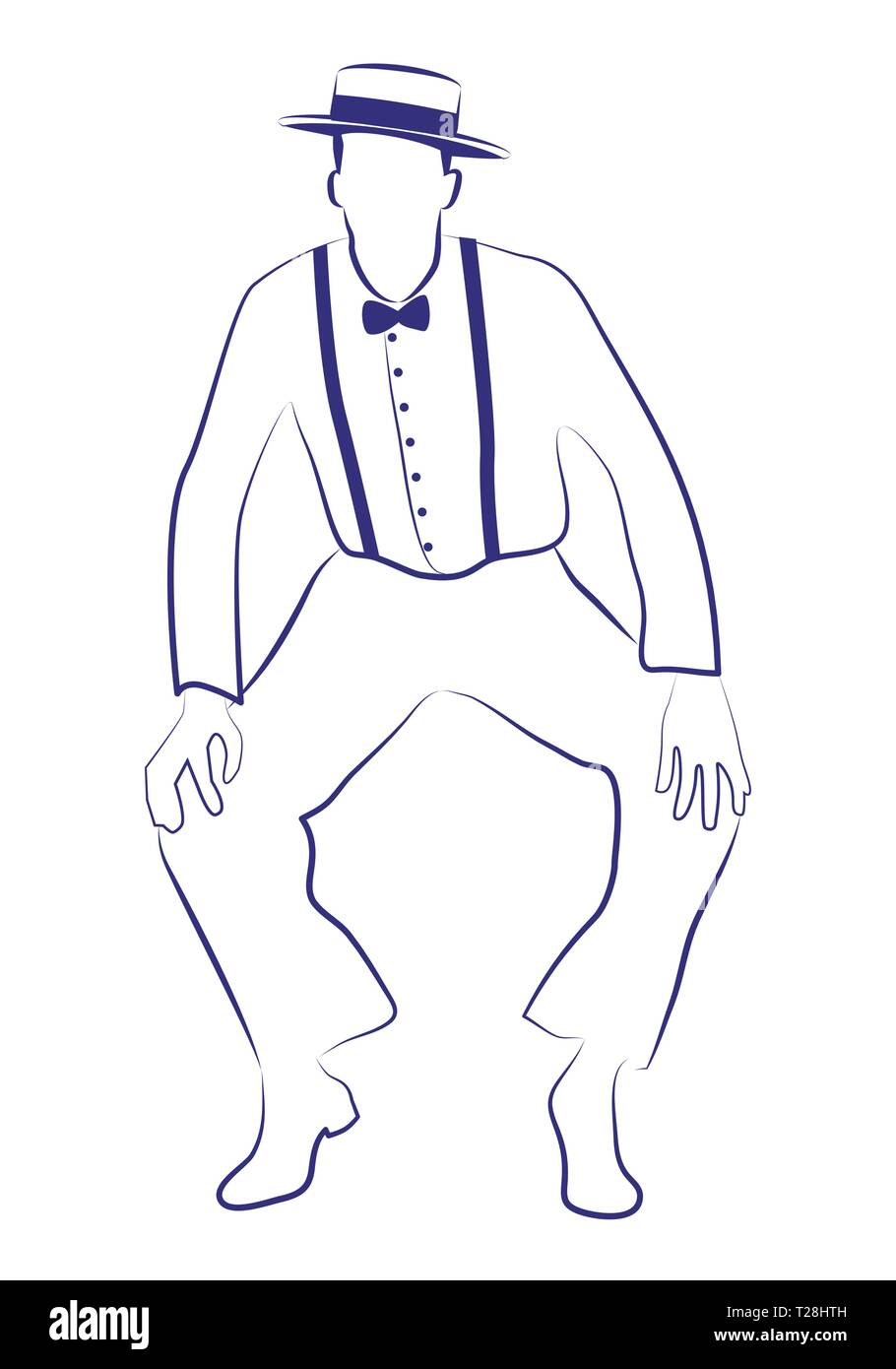 Hombre con sombrero bailando charleston. Dibujo de línea de tinta sobre un  fondo blanco Imagen Vector de stock - Alamy