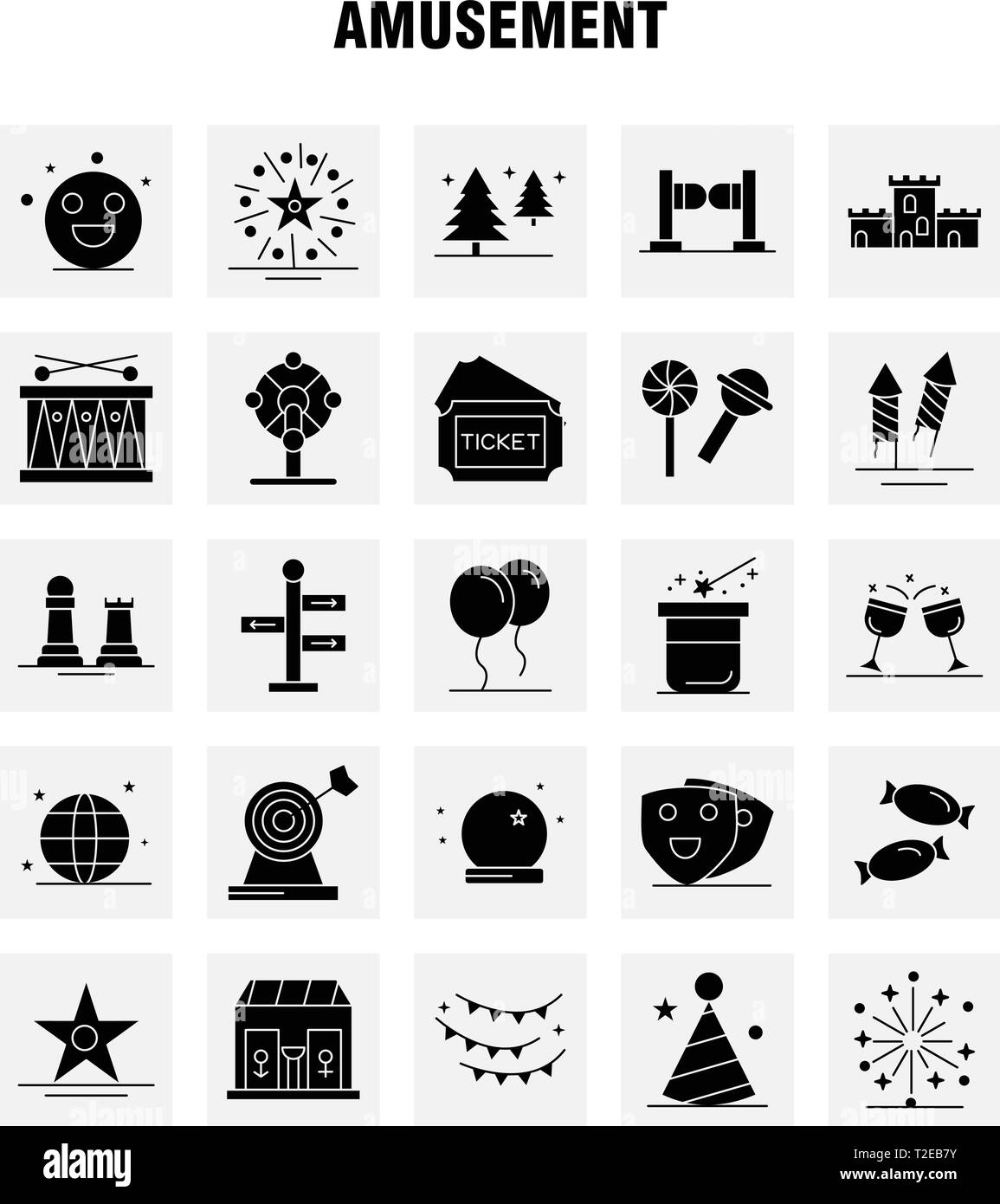 Icono de pictogramas sólido de diversiones para Web, impresión y móviles UX/UI Kit. Tales como: Comedia, drama, espectáculos, teatro, Emojis, Carnaval, Circo, Magia Pictog Ilustración del Vector