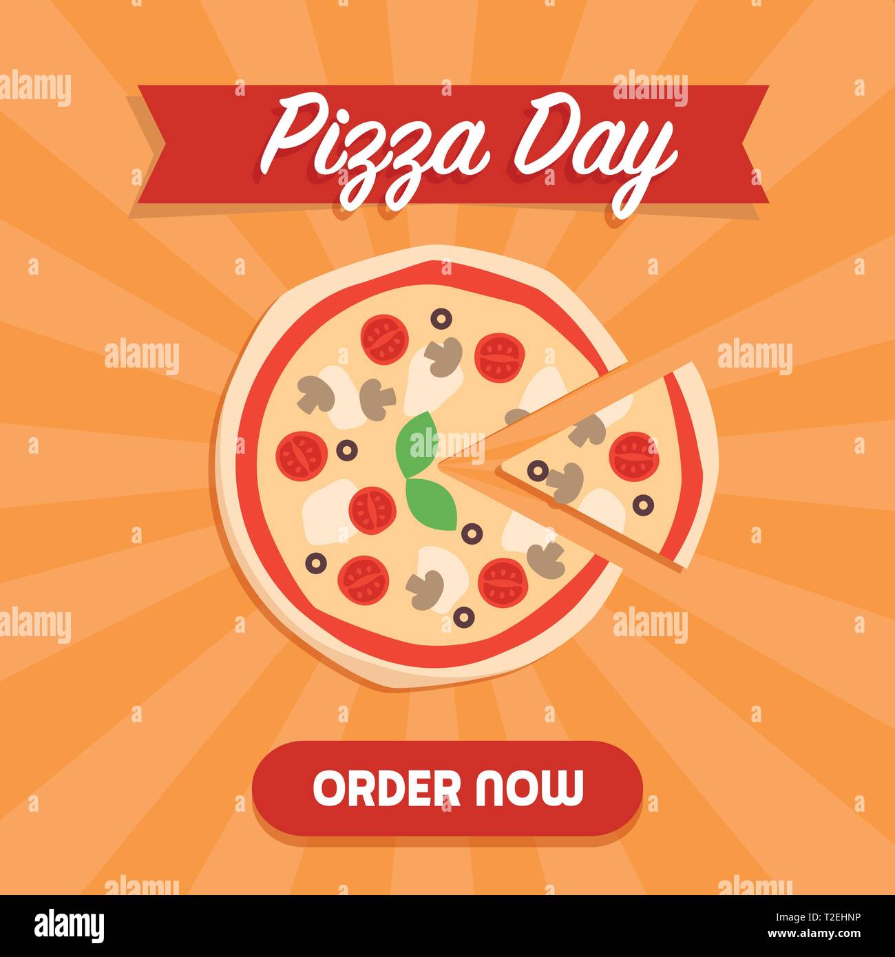 día anuncio con deliciosa pizza Imagen Vector stock - Alamy