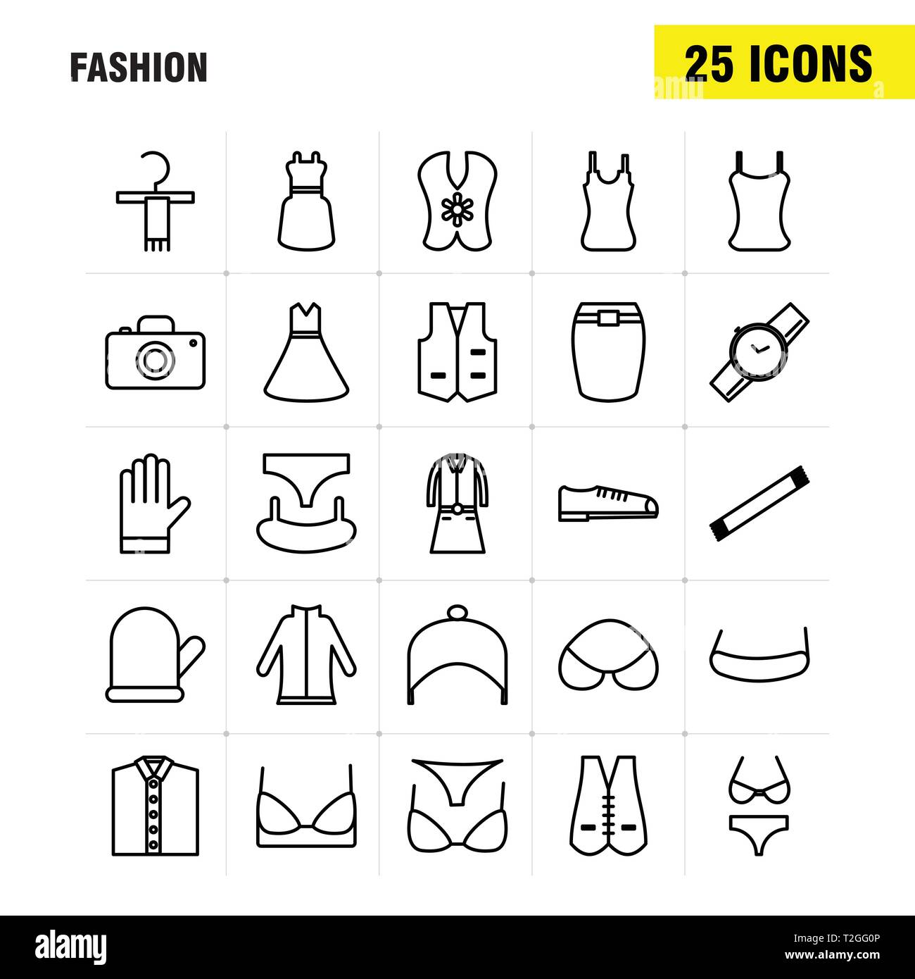 Línea de moda conjunto de iconos para la infografía, Mobile UX/UI Kit y el  diseño de impresión. Incluyen: superior, ropa, vestimenta, prendas de  vestir, Top, paños, vestimenta, prendas de vestir, Colle Imagen