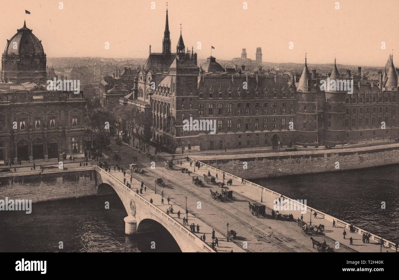 Le Pont Saint-Michel et la Conciergerie; Le Pont au Change et Le Palais de Justice Foto de stock