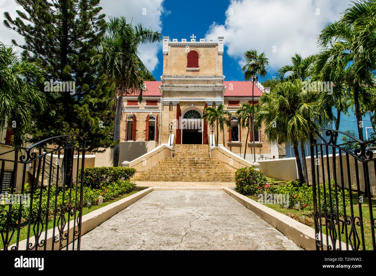 Historic Frederick Lutheran Church, Charlotte Amalie, San Thomas, Islas Vírgenes de EE.UU., el Caribe Foto de stock