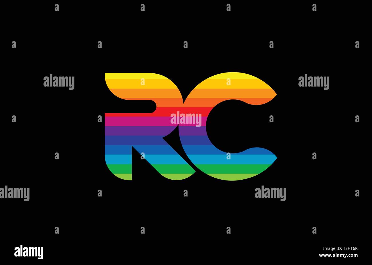 Los colores del arco iris el alfabeto colorido color carta rc r c logotipo diseño de combinación