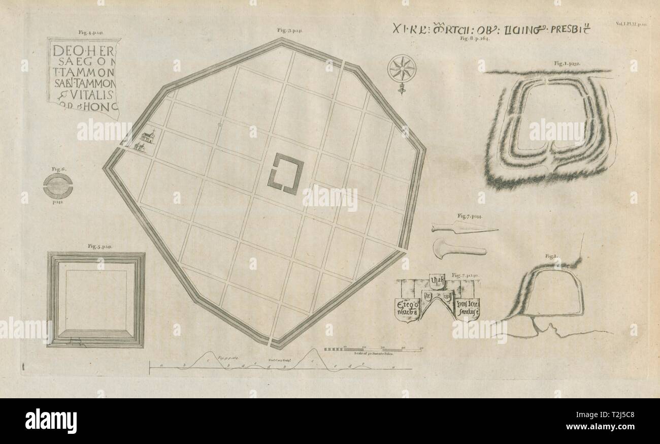 Silchester Edad de Hierro / plan de ciudad romana antigua de 1789 vintage mapa gráfico Foto de stock