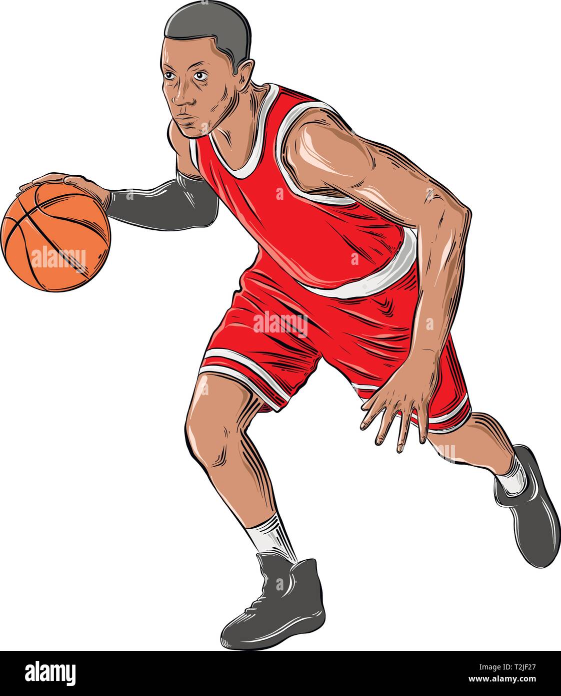 La Mano Del Jugador De Baloncesto Boceto Dibujados En Color