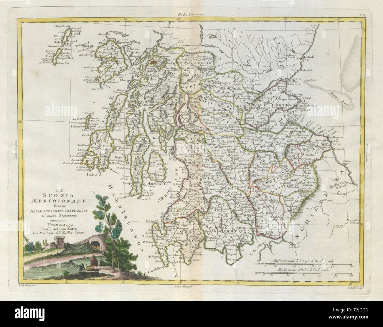 'La Scozia Meridionale…". El sur de Escocia. ZATTA 1779 antigua gráfico de mapa Foto de stock