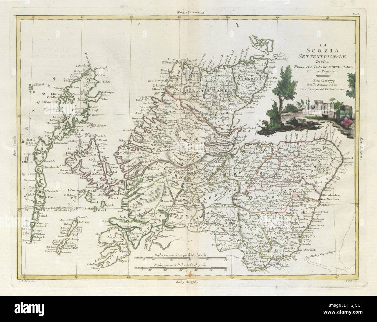 'La Scozia Settentrionale…". El norte de Escocia. ZATTA 1779 mapa antigua Foto de stock