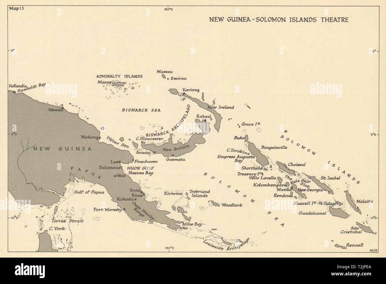 Nueva Guinea y las Islas Salomón Teatro. Guerra Mundial 2. Mapa antiguo de  1954 pacífico Fotografía de stock - Alamy