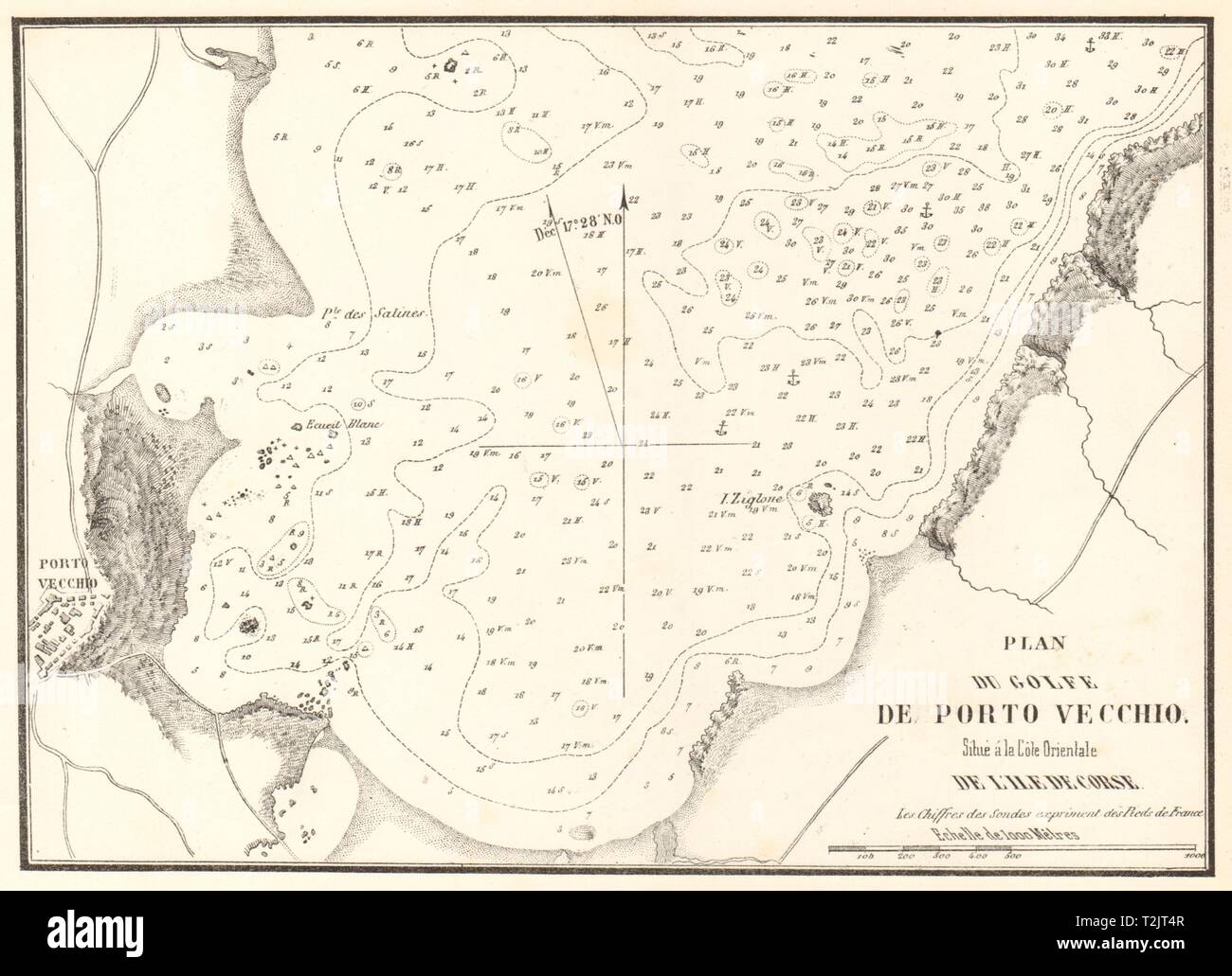 Plan du Golfe de Porto Vecchio. Corse Córcega. 1851 GAUTTIER mapa antigua Foto de stock