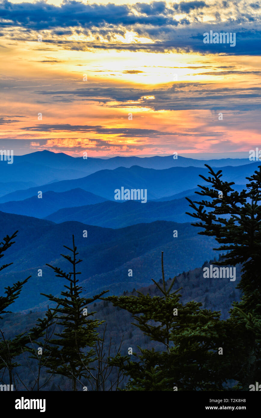 Espectaculares vistas desde los cordillera Clingmans Dome área en el Great Smoky Mountains National Park, en las afueras de Gatlinburg, Tennessee, EE.UU. Foto de stock