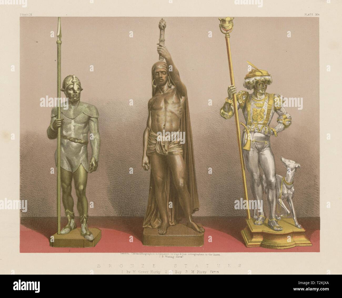 Exposición internacional. Estatuas de bronce. Graux Marley Boy Miroy Paris 1862 Foto de stock