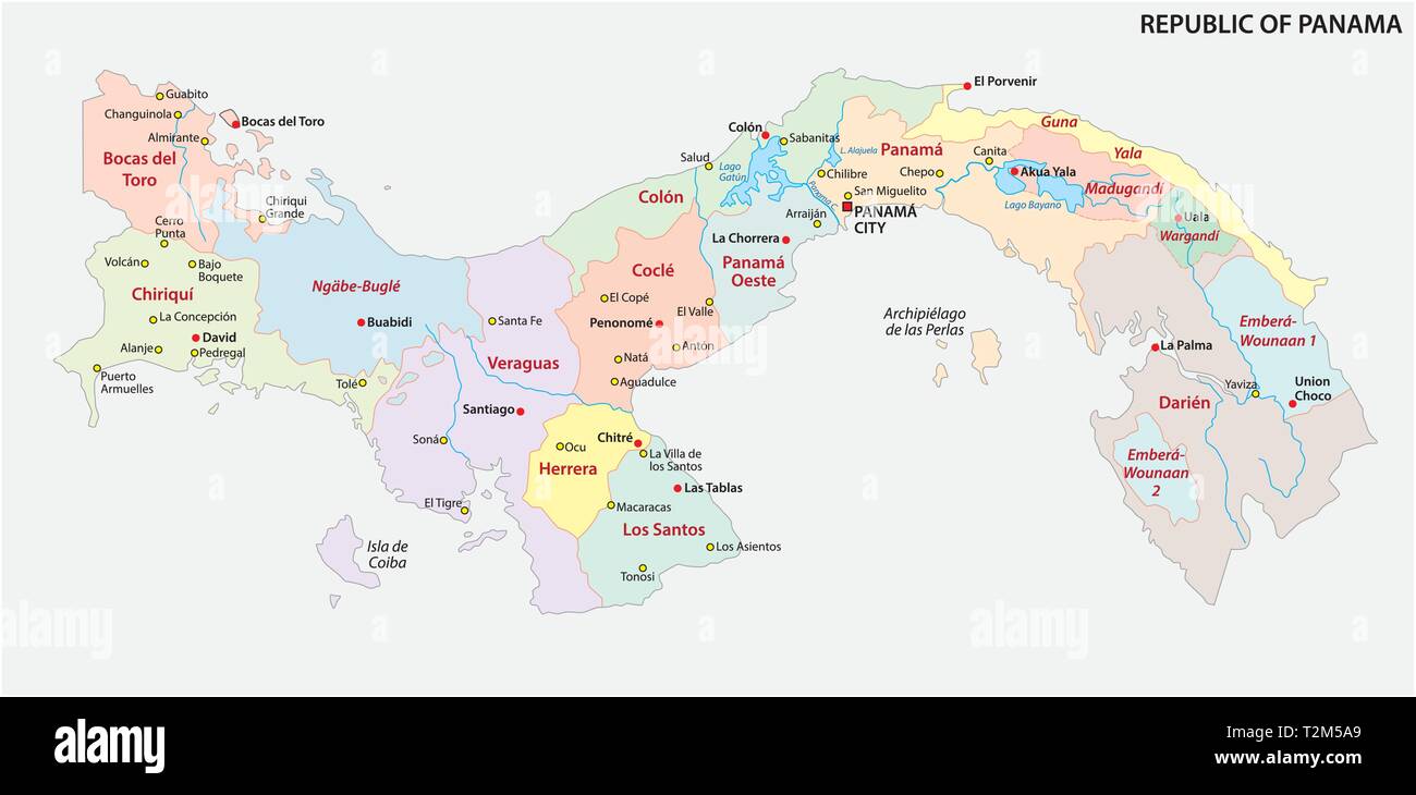 Panamá mapa de vectores administrativa y política Imagen Vector de