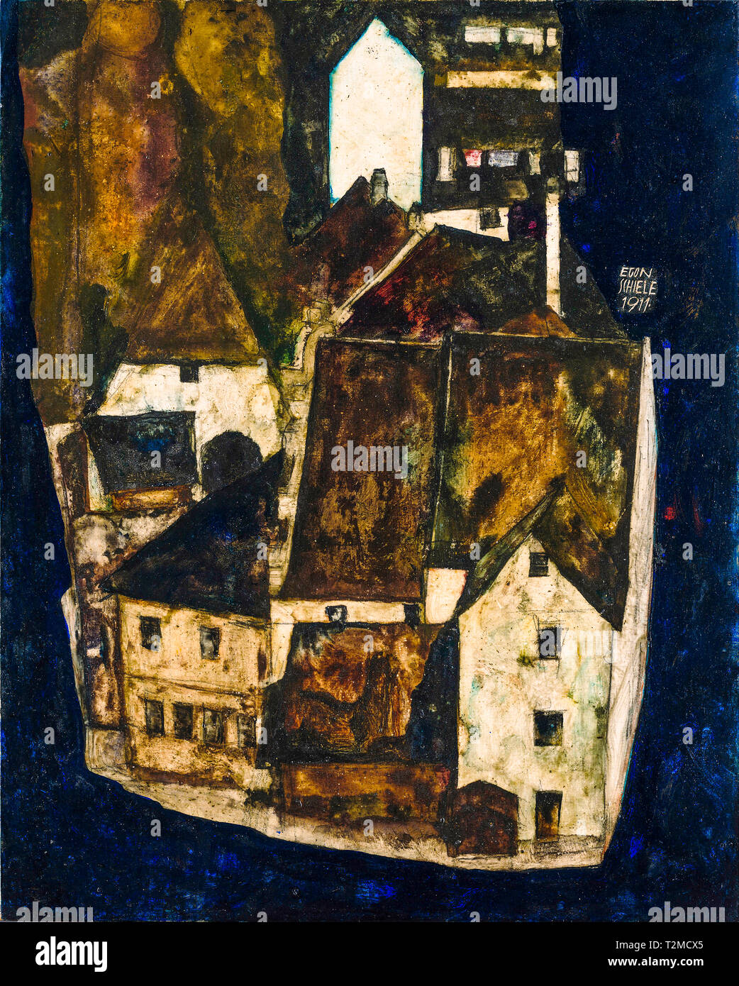 Egon Schiele, ciudad muerta III (Ciudad en el Río Azul III), pintura, 1911 Foto de stock