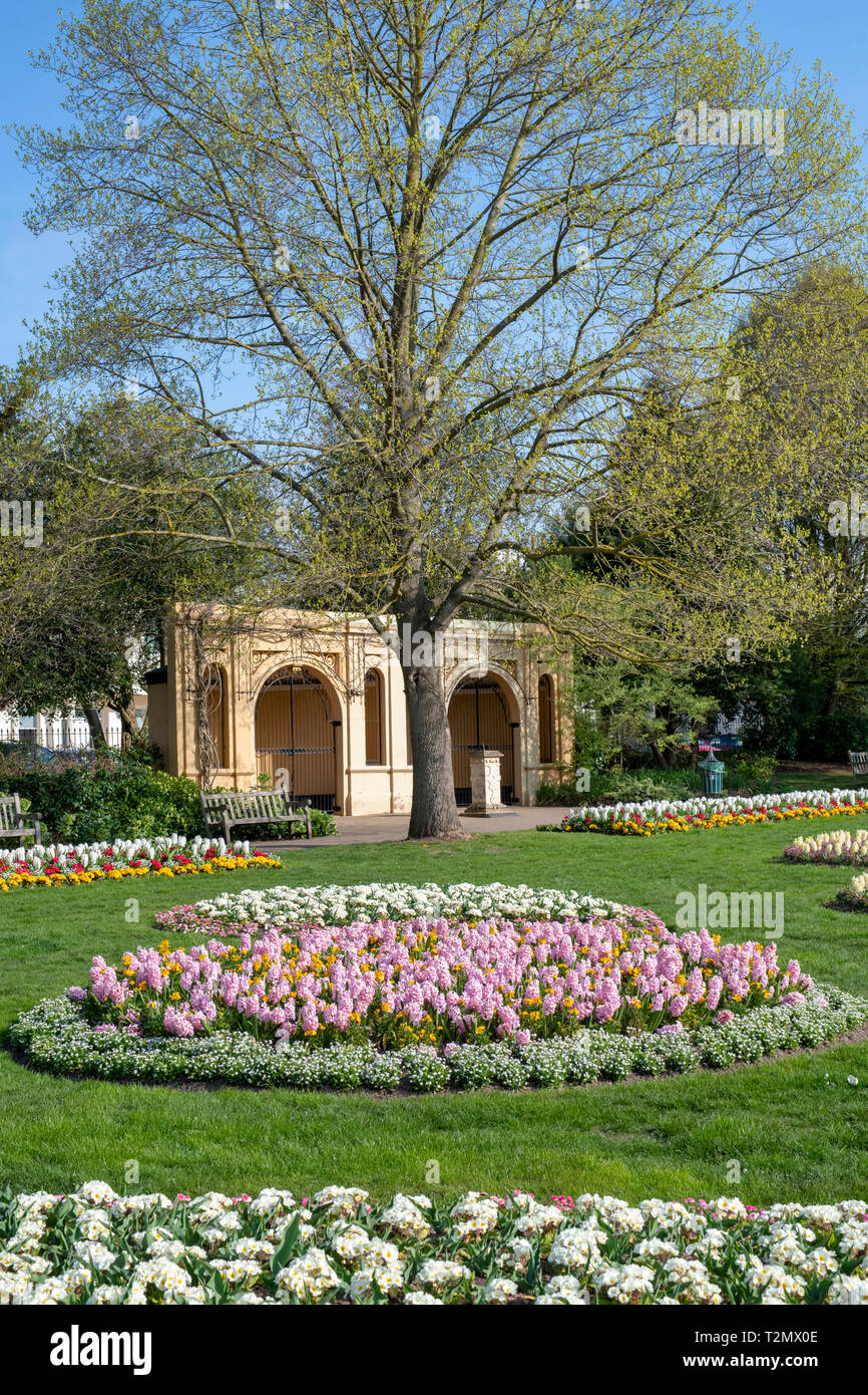 Camas de flores coloridas Jephson jardines en la primavera. En Leamington Spa, Warwickshire, Inglaterra Foto de stock