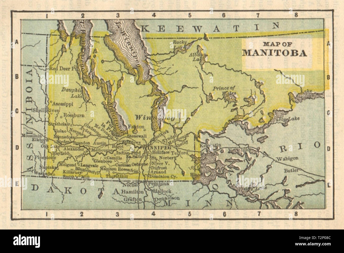 Antiguo mapa de la provincia de Manitoba en miniatura por K. L. Armstrong 1891 old Foto de stock