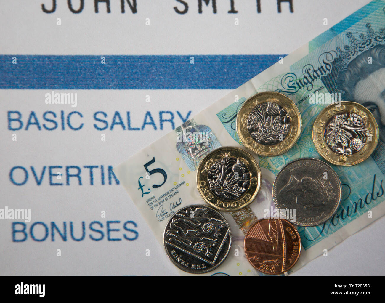 Salario Mínimo nacional es de £8.21 por hora a partir de abril de 2019 Foto de stock