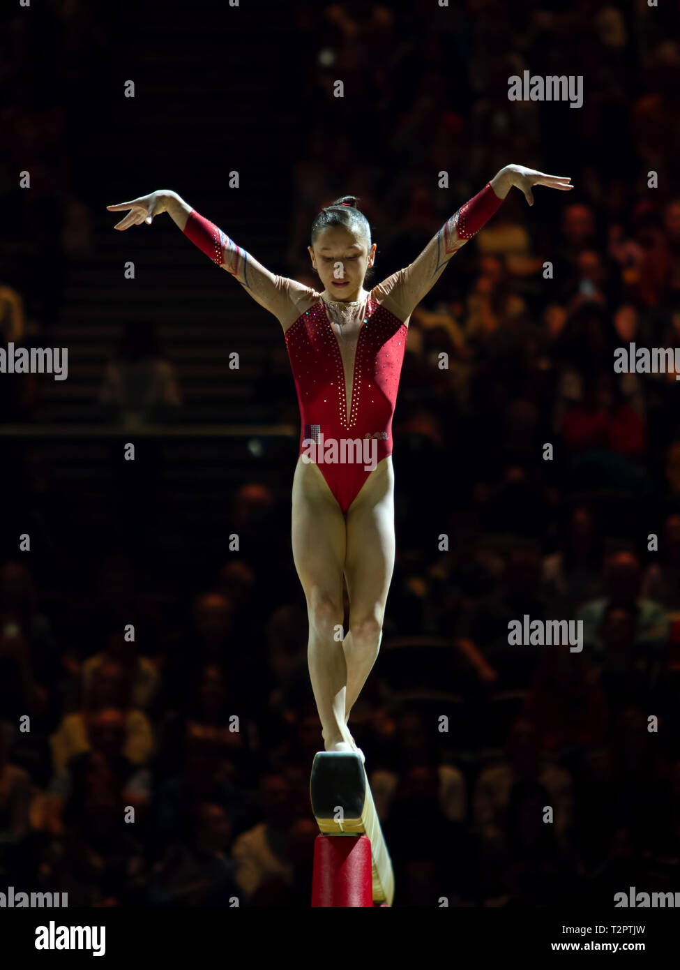 Birmingham, Inglaterra, Reino Unido. 23 de marzo, 2019. Francia Heduit Carolann en acción durante la competición, haz de la mujer durante el 2019, la Copa del Mundo de gimnasia Foto de stock