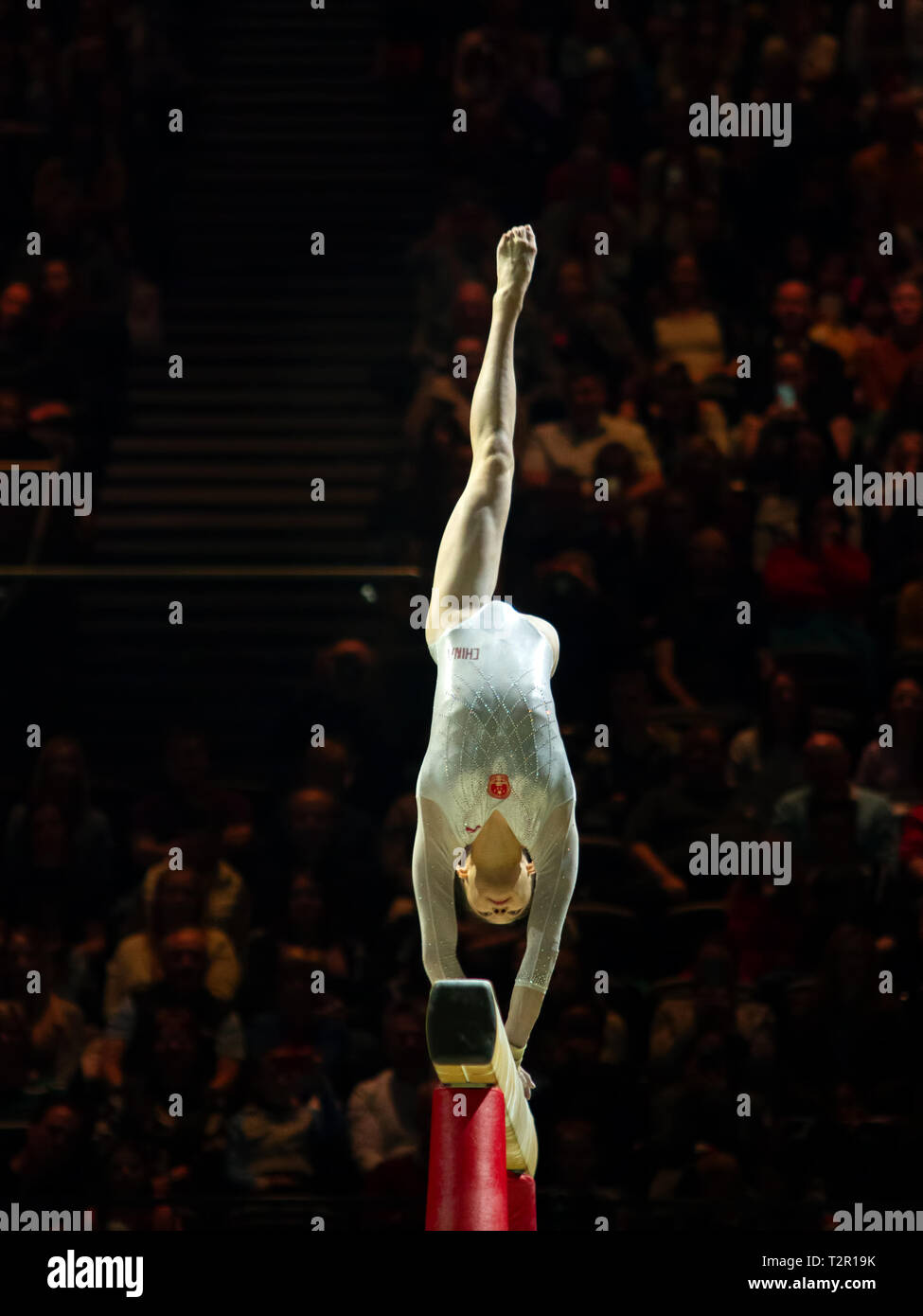Birmingham, Inglaterra, Reino Unido. 23 de marzo, 2019. China Liu Jieyu en acción durante la competición, haz de la mujer durante el 2019, la Copa del Mundo de gimnasia en la Foto de stock