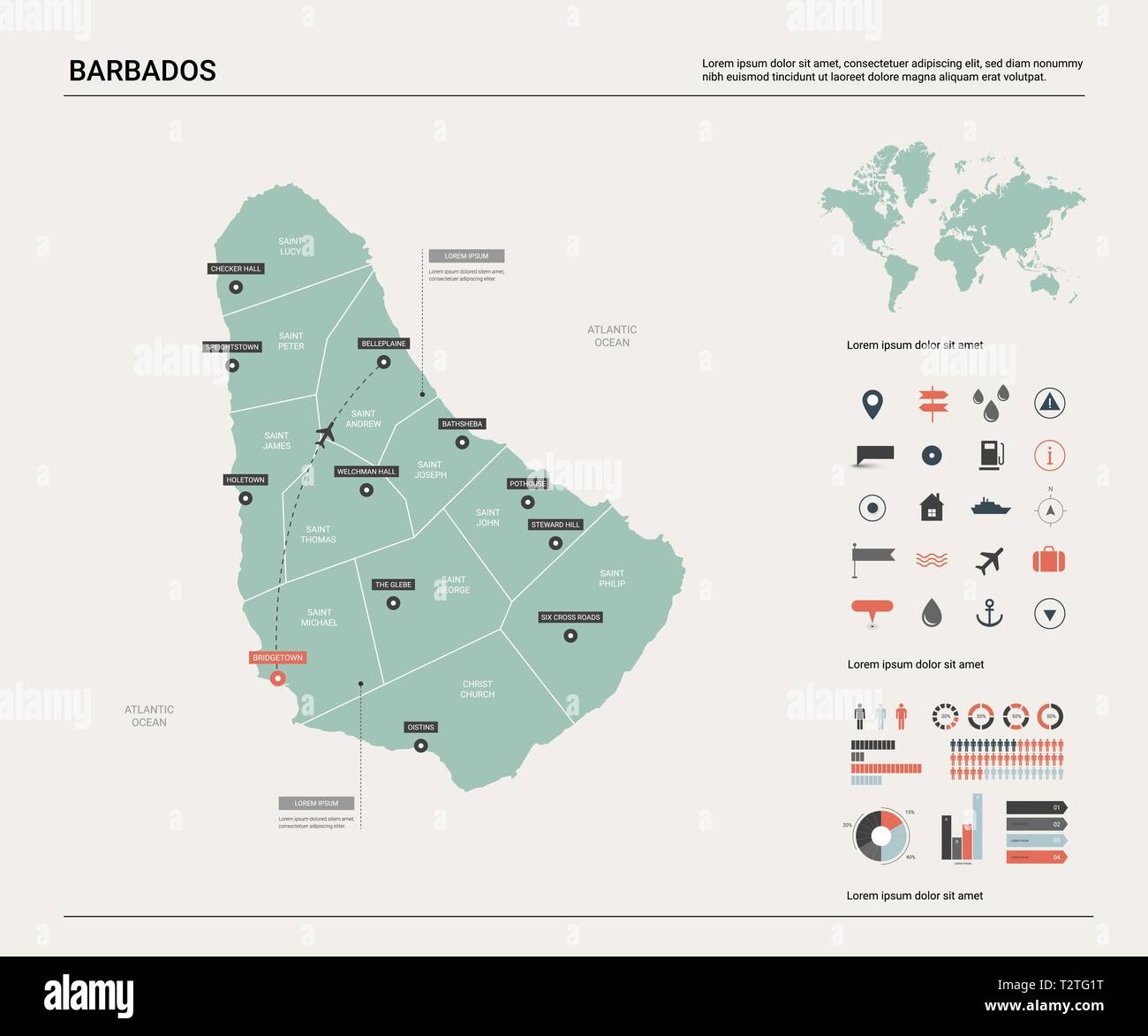 Mapa De Vectores De Barbados Alta País Detallado Mapa Con División