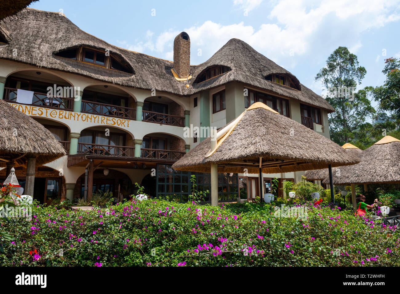 En el Lago Bunyonyi Birdnest Resort en el Suroeste de Uganda, África Oriental Foto de stock