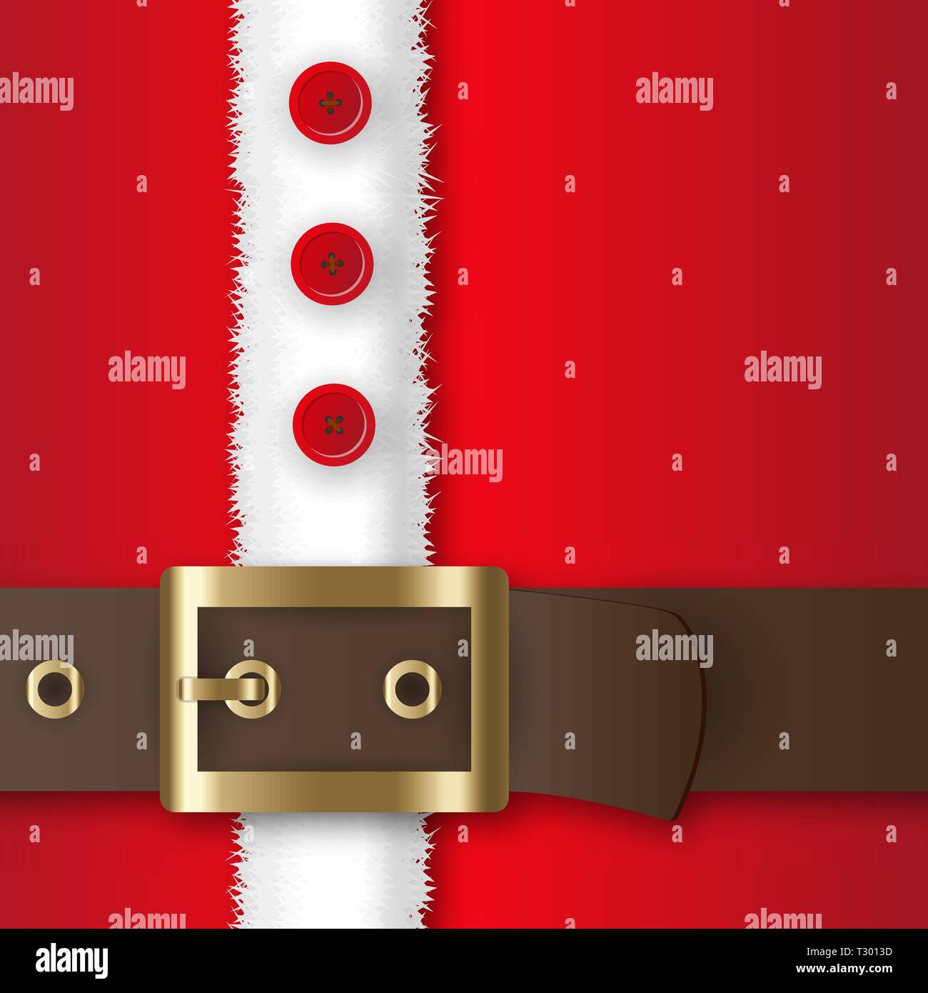 Traje Rojo de Santa Claus, cinturón de piel con hebilla de oro, piel blanca  con botones, concepto de saludo o tarjeta postal, ilustración vectorial  Imagen Vector de stock - Alamy