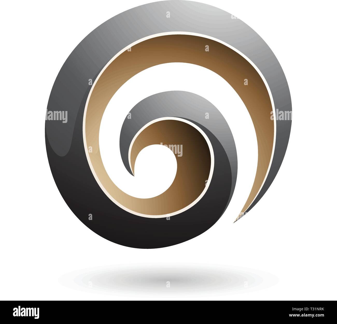 Ilustración vectorial de color beige y negro brillante 3d forma espiral