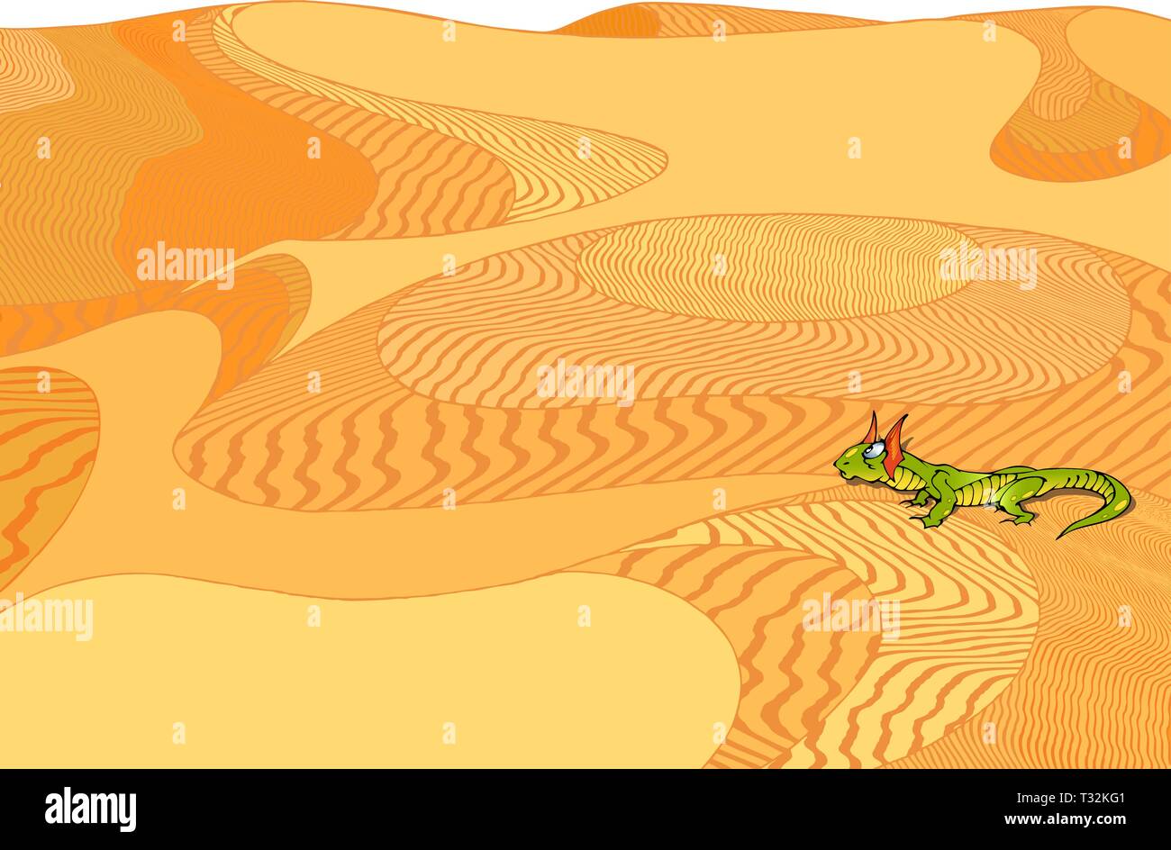 En el fondo de amarillo desierto lagarto verde Ilustración del Vector