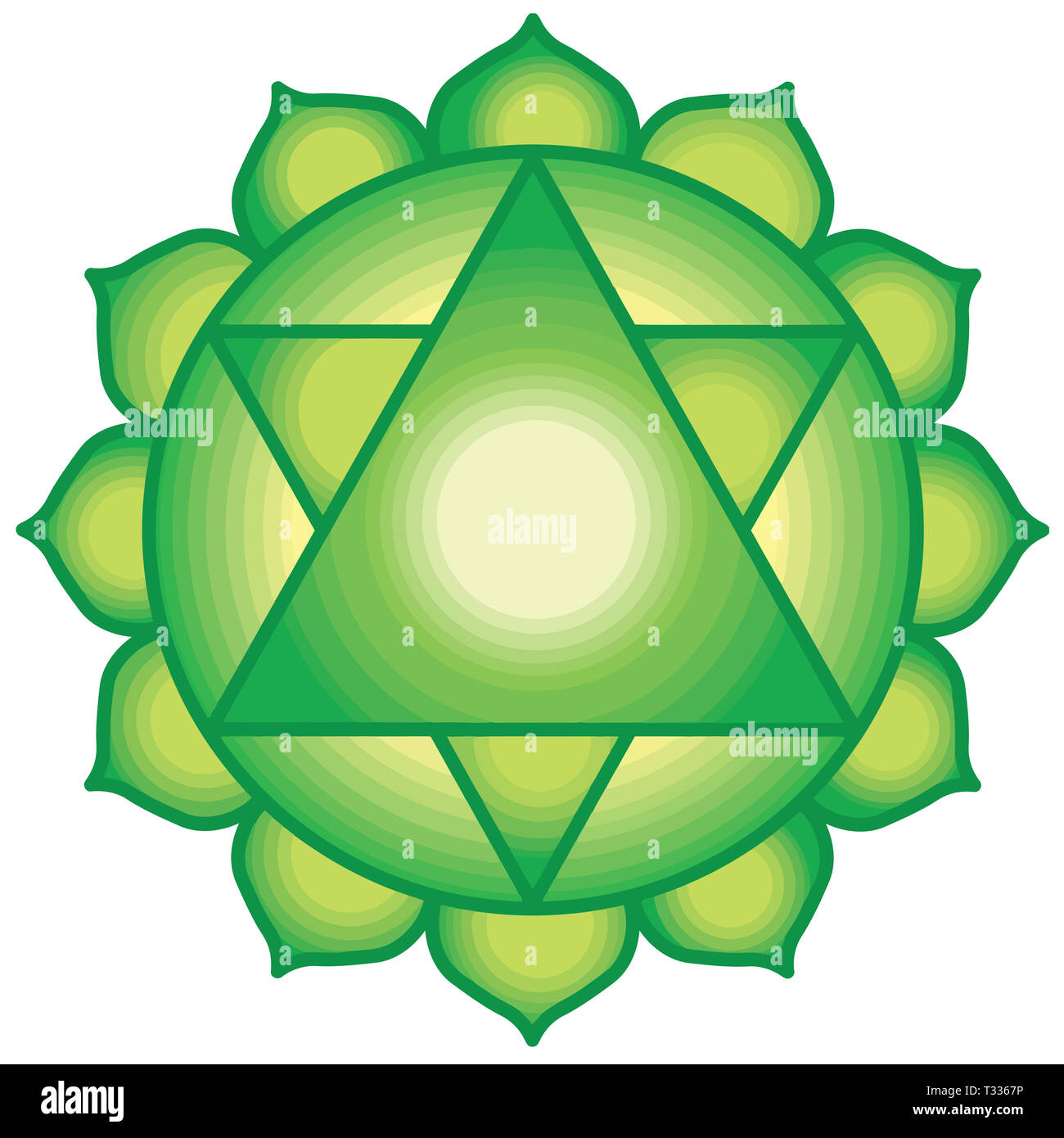 Espiritual la energía chakra corazón verde amor meditación yoga hindú  ilustración Fotografía de stock - Alamy