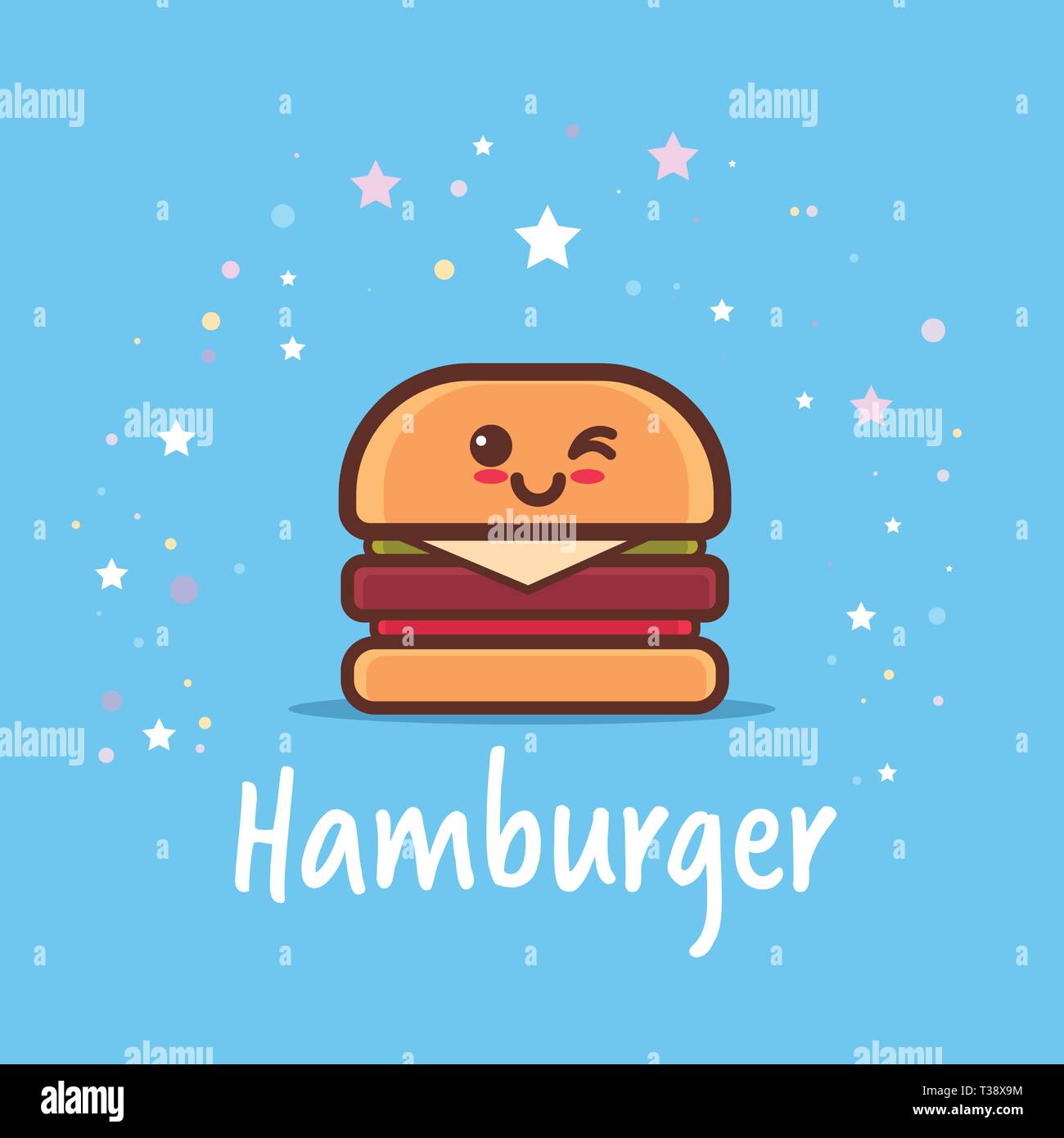 Cute Hamburger Cartoon Personaje De Comic Con Rostro Sonriente