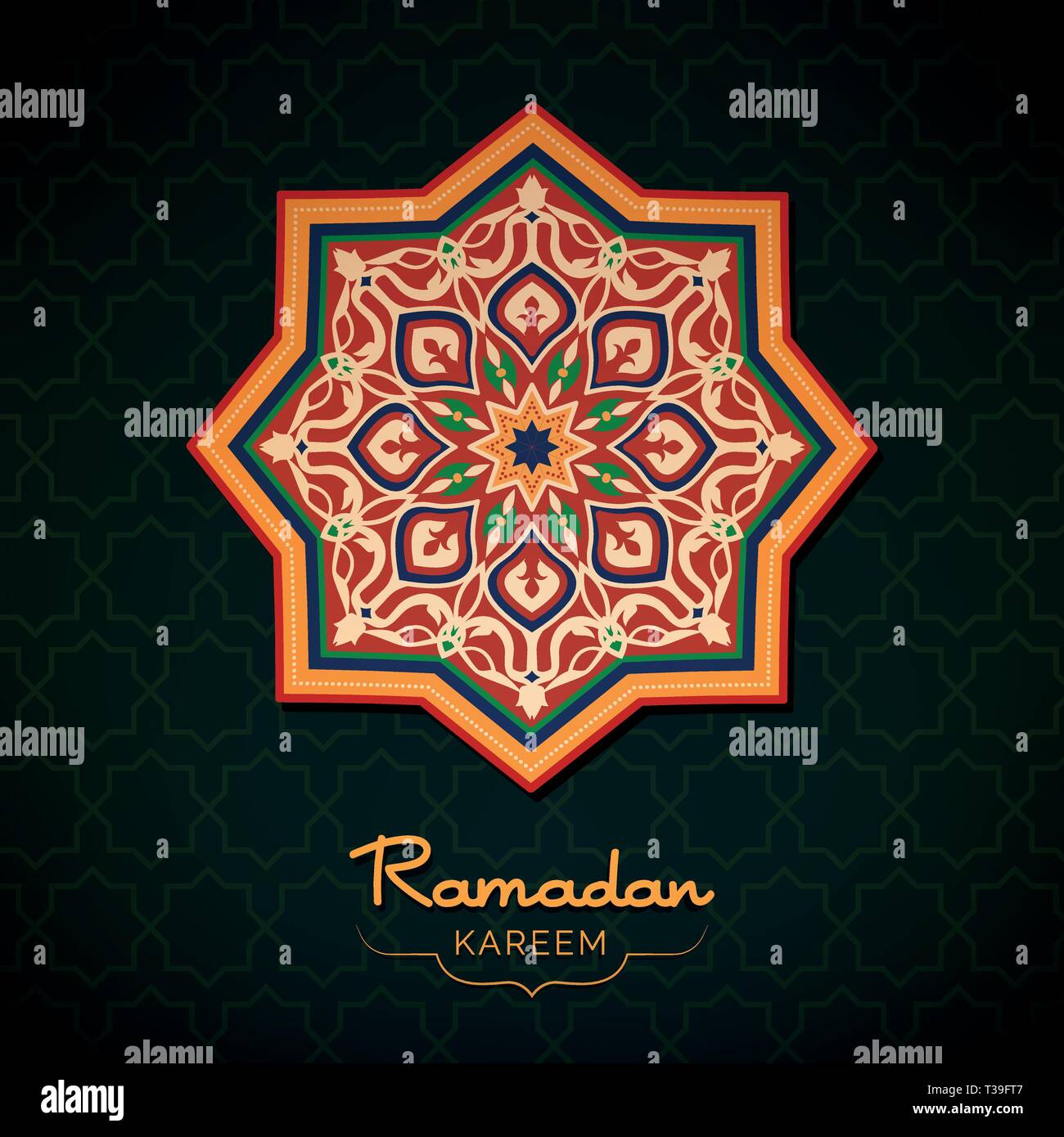 Ramadan Kareem deseos tarjeta con decoración al estilo del medio oriente, la cultura y la religión islámica concepto Ilustración del Vector