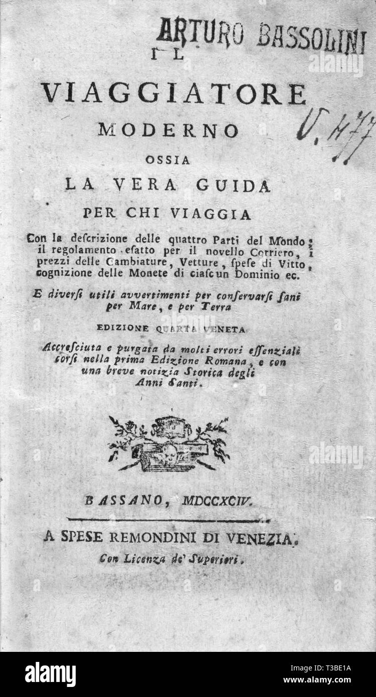 Frontispicio de la guía de las cuatro partes del mundo, la edición veneciana de 1794 Foto de stock