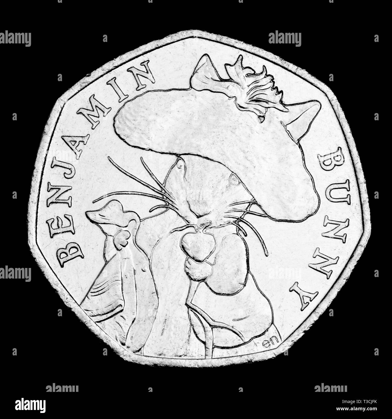 Británico 50p moneda conmemorativa. Conejito Benjamín Beatrix Potter (2017) Foto de stock