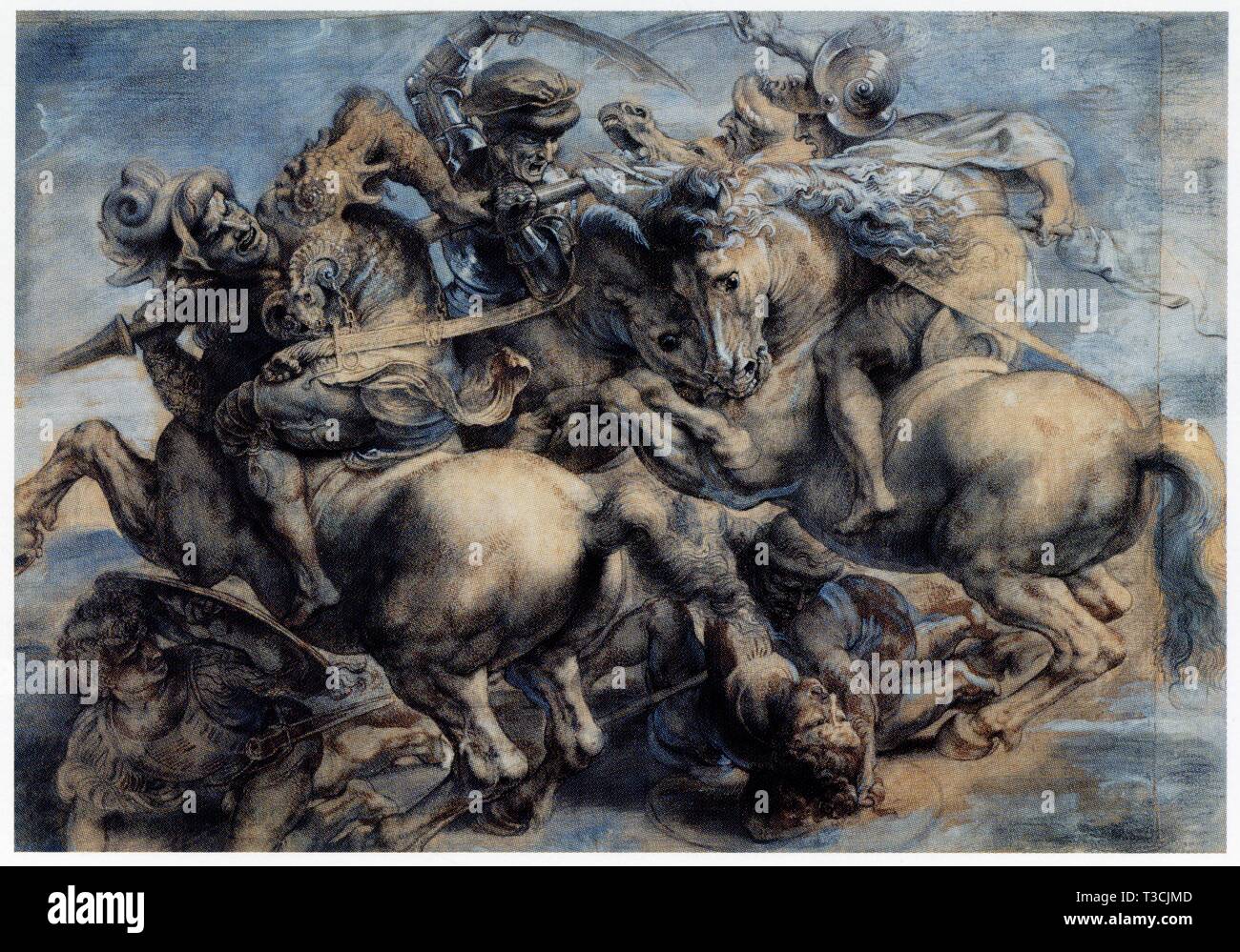 Artista desconocido.Antes de 1550.Peter Paul Rubens.COPIA DE LA BATALLA DE ANGHIARI POR LEONARDO.negro,tiza lápiz y acentuado con plomo WITE,más pintado con Foto de stock