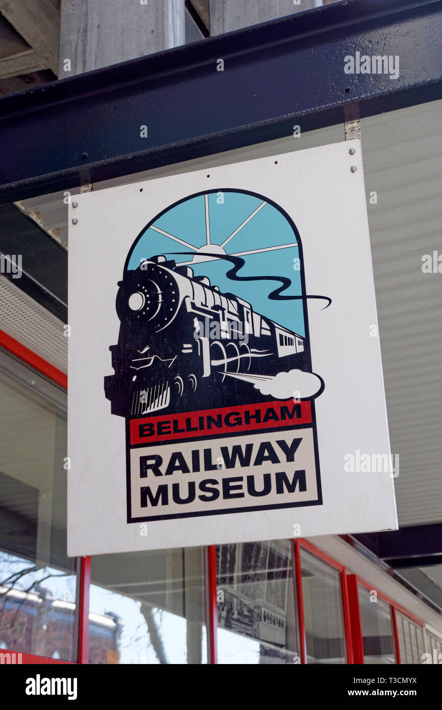 Firmar en la parte exterior de la Bellingham Railway Museum en Bellingham, estado de Washington, EE.UU. Foto de stock