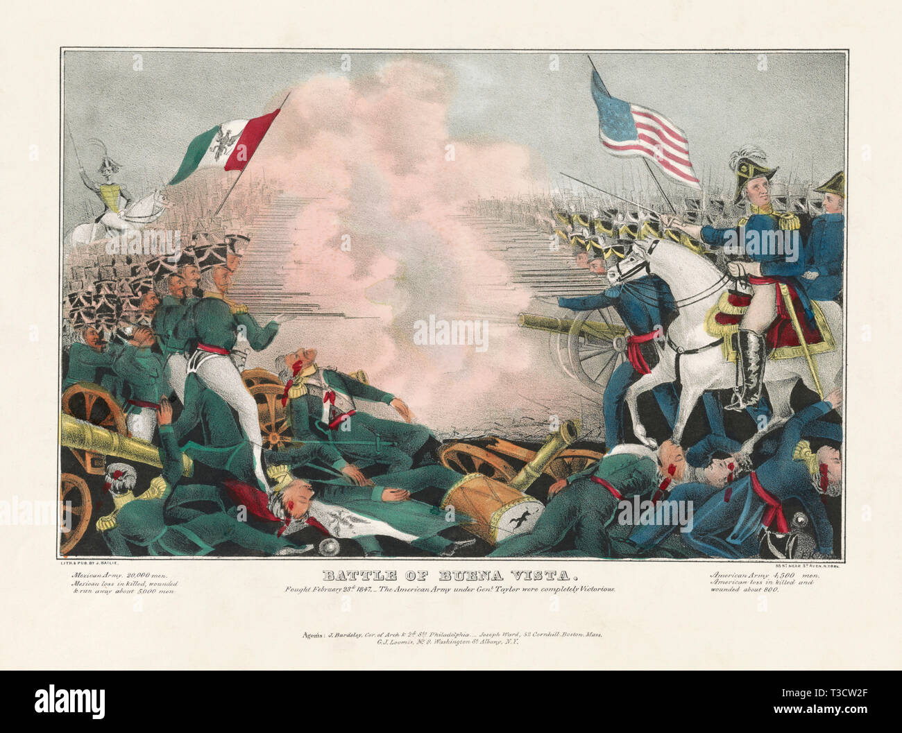 La batalla de Buena Vista, luchó en Febrero 23, 1847 - El ejército estadounidense bajo el General Taylor eran totalmente victoriosos, litografía, James Baillie, 1847 Foto de stock